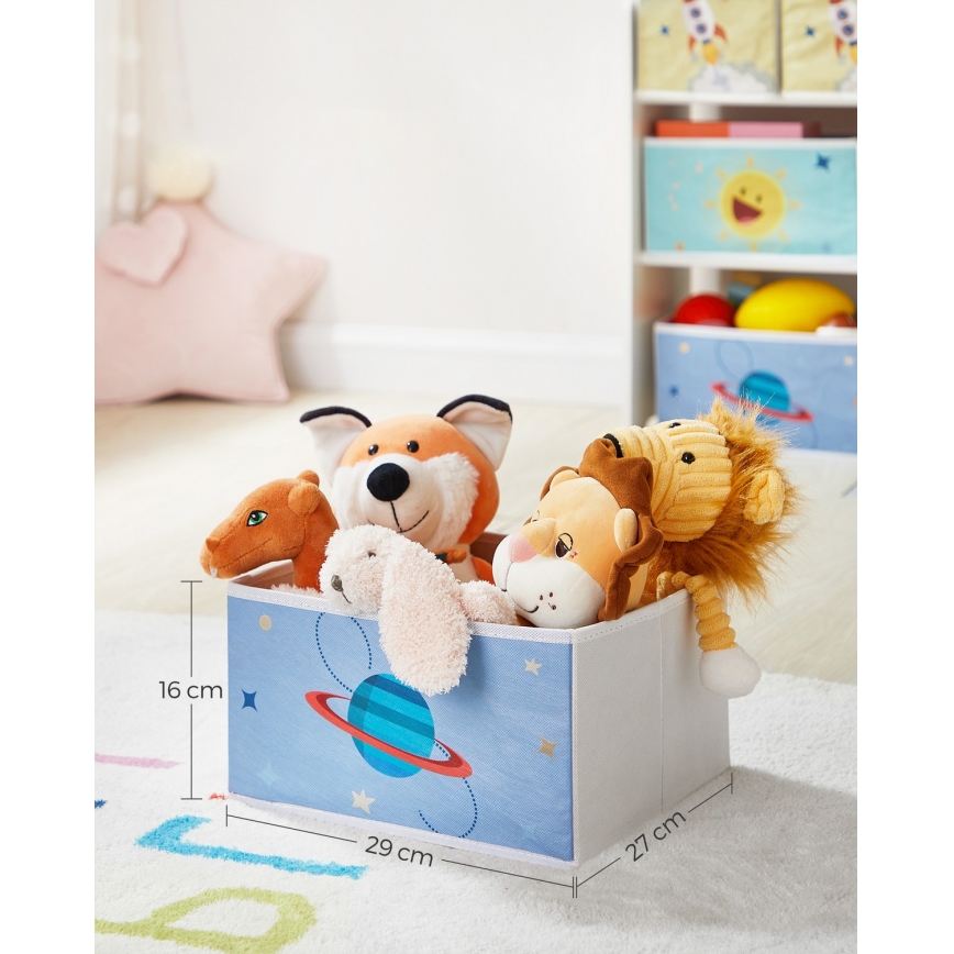 Kinderopbergkast met stoffen bakken ANET blauw/wit