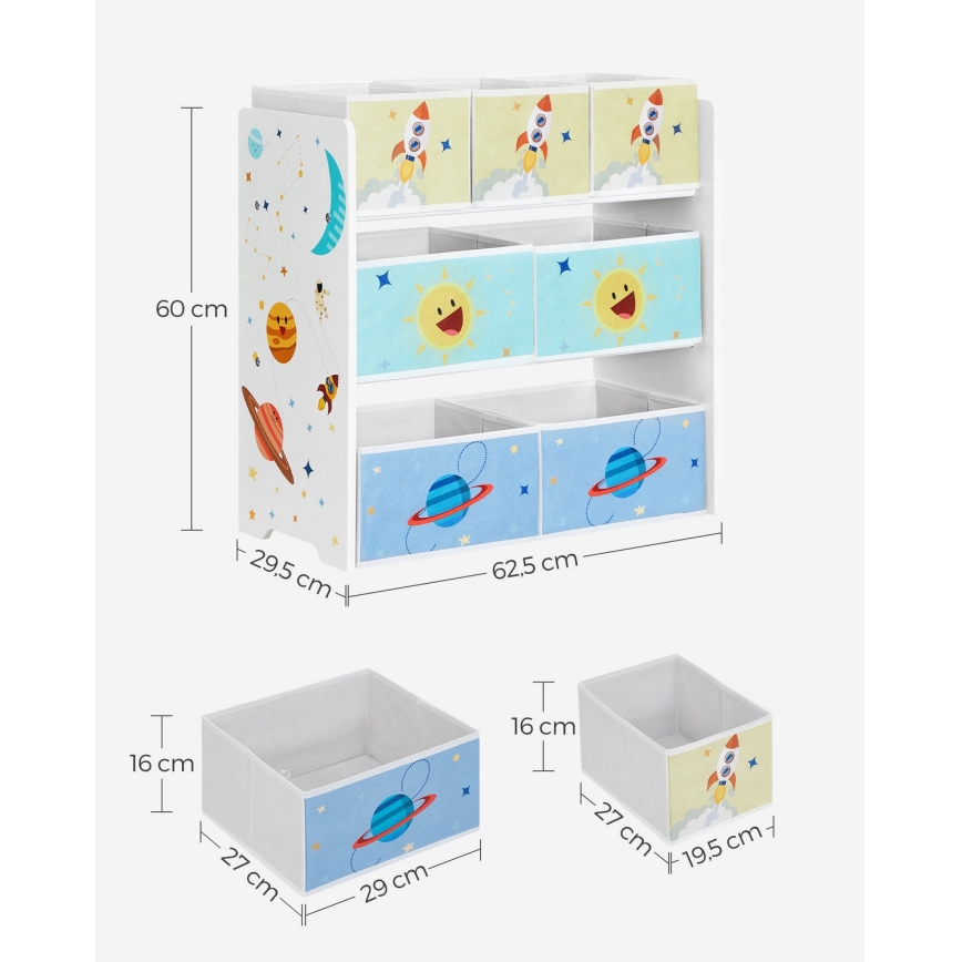 Kinderopbergkast met stoffen bakken ANET blauw/wit