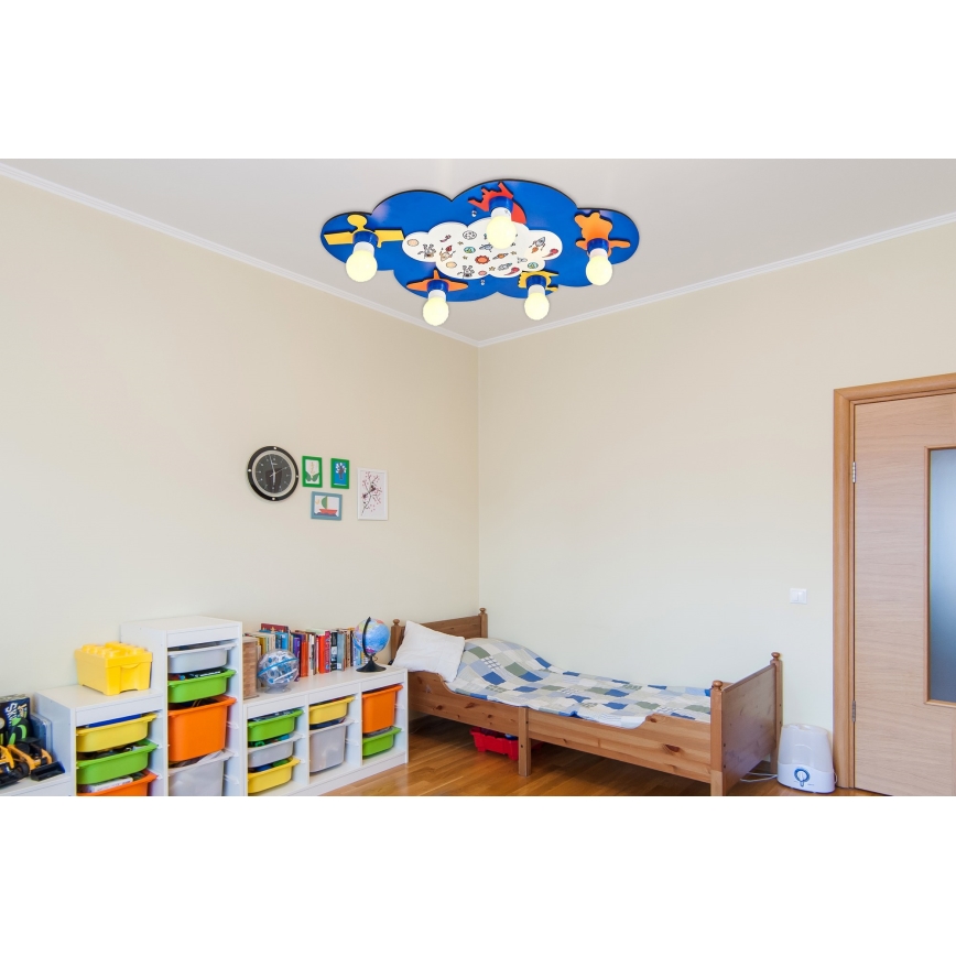 Kinderplafondlamp LUCCA 5xE27/24W/230V Blauw
