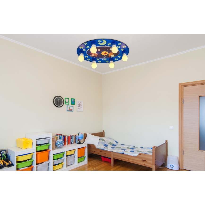 Kinderplafondlamp LUCCA 6xE27/24W/230V blauw