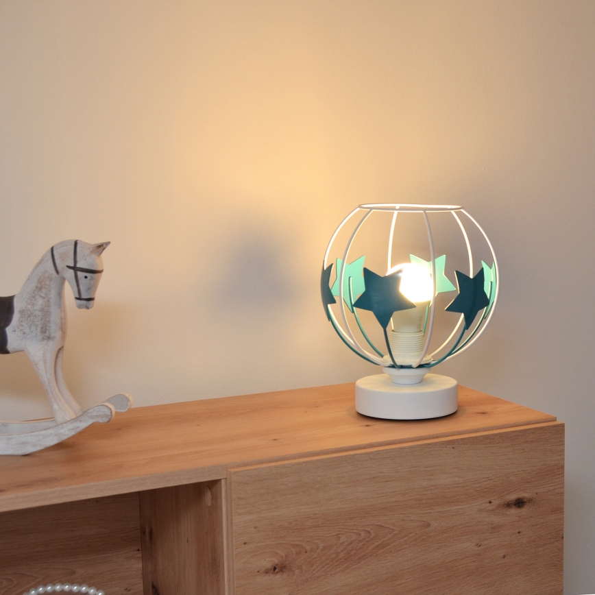 Kindertafel lamp STARS 1xE27/15W/230V turquoise/wit