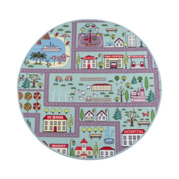 Kindervloerkleed STELLA STREETS 120 cm turkoois/stad