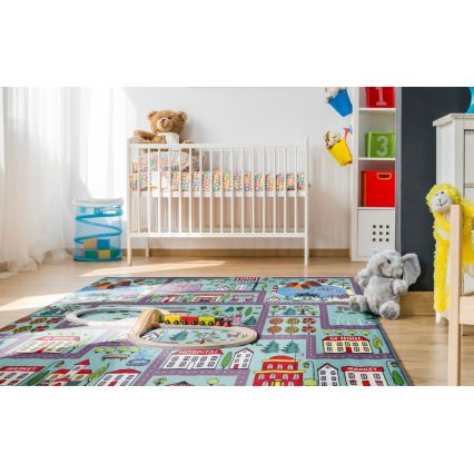 Kindervloerkleed STELLA STREETS 120x170 cm turkoois/stad