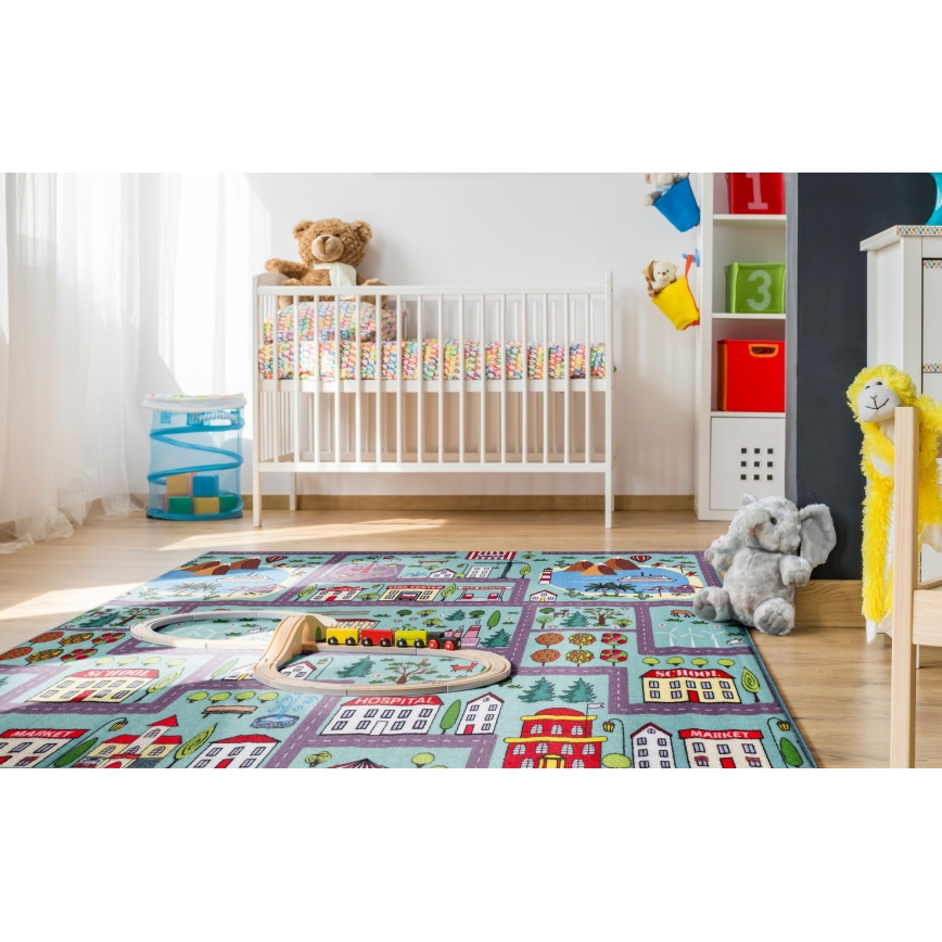 Kindervloerkleed STELLA STREETS 120x170 cm turkoois/stad