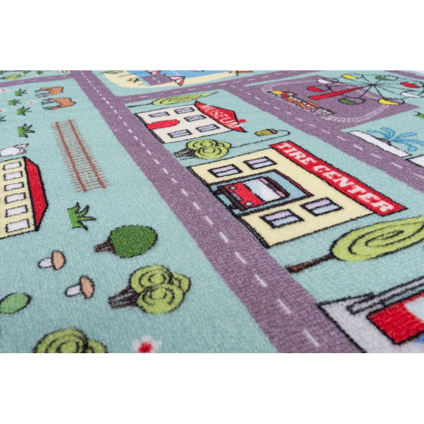 Kindervloerkleed STELLA STREETS 120x170 cm turkoois/stad