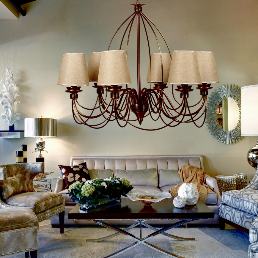 Klassiek hanglamp 6xE14/40W/230V brons/beige