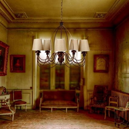 Klassiek hanglamp 6xE14/40W/230V brons/beige