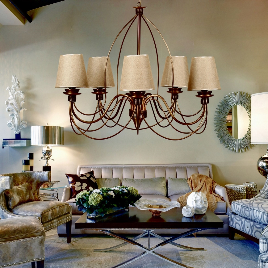 Klassieke hanglamp 5xE14/40W/230V brons/beige