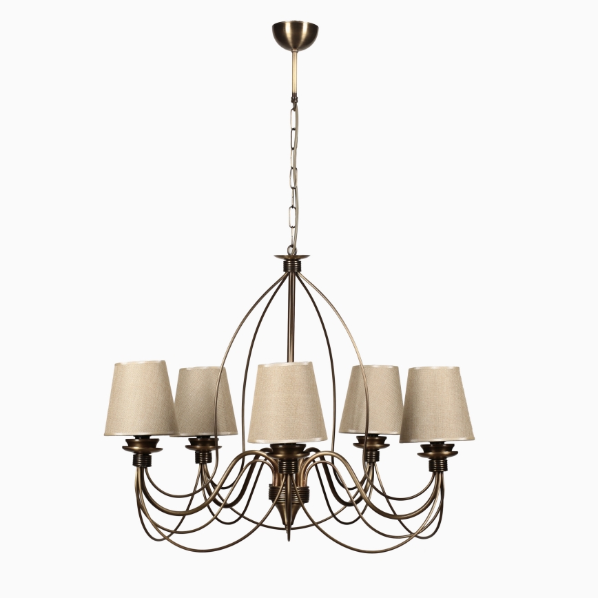Klassieke hanglamp 5xE14/40W/230V brons/beige
