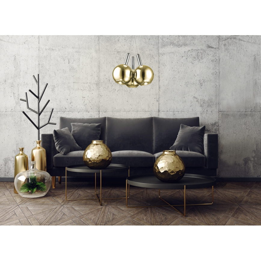LED-kroonluchter aan kabel BALLS 3xLED/5W230V goud/mat chroom