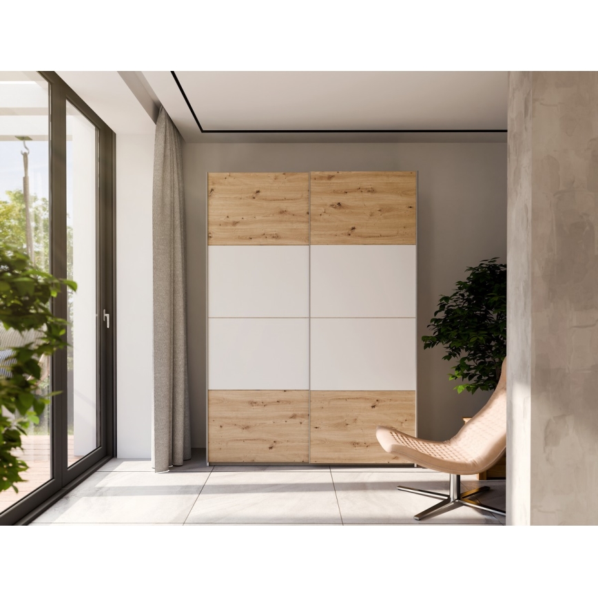 Kledingkast KARO 150x210 cm wit/artisan eik