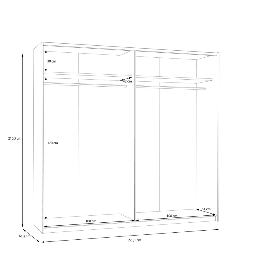 Kledingkast KARO 220x210 cm met spiegel, wit