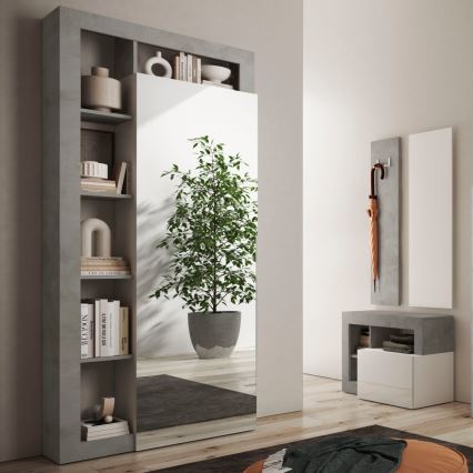 Kledingkast LENOR 91x209 cm wit/grijs betonlook
