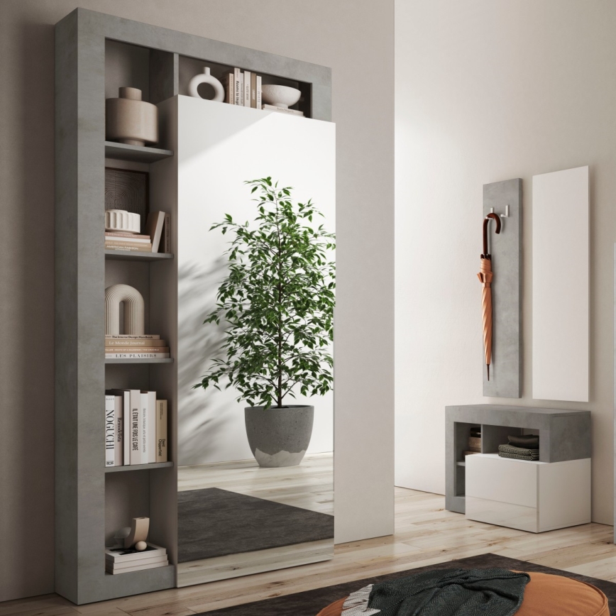 Kledingkast LENOR 91x209 cm wit/grijs betonlook