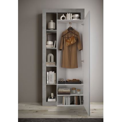 Kledingkast LENOR 91x209 cm wit/grijs betonlook