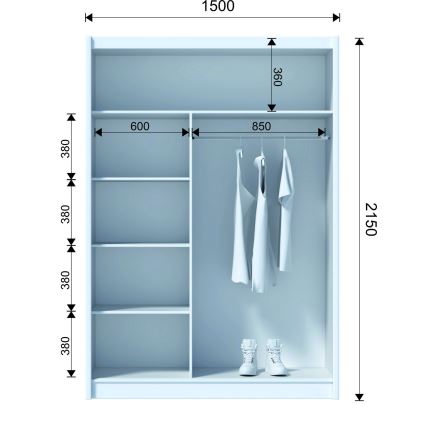 Kledingkast met schuifdeuren SAPHIRA 150x215 cm eiken wotan