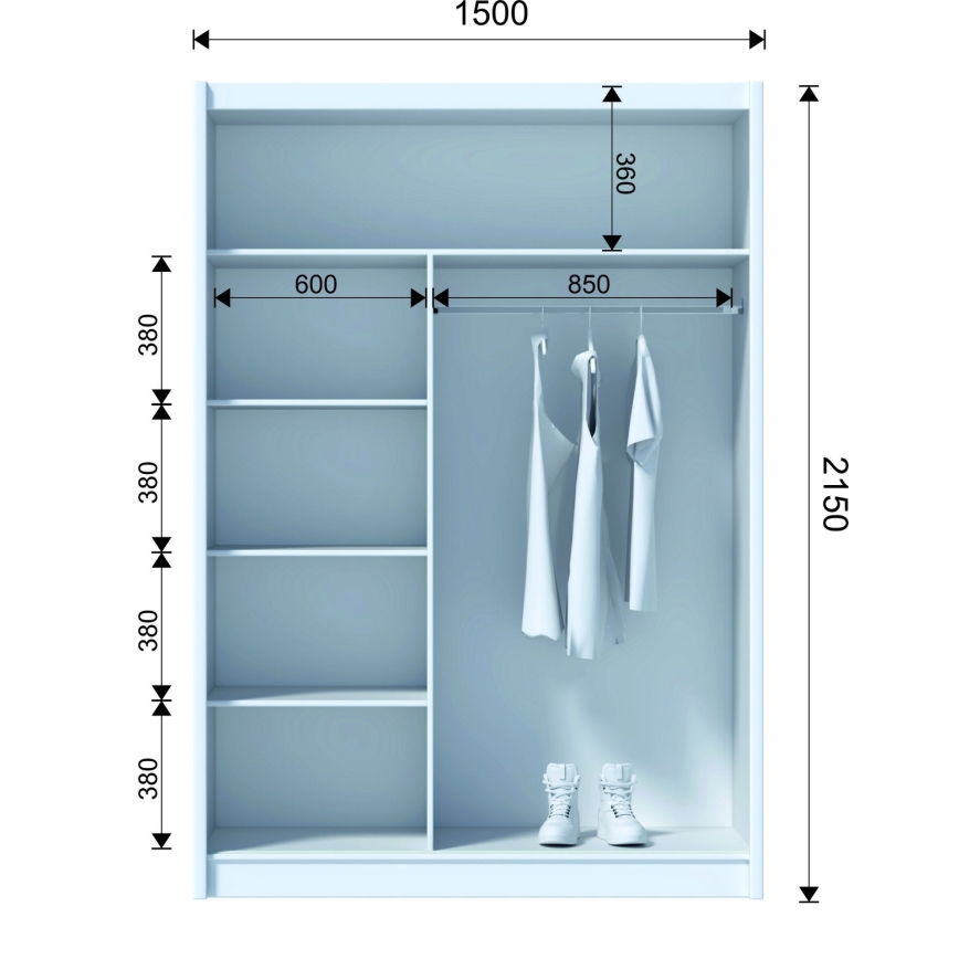 Kledingkast met schuifdeuren SAPHIRA 150x215 cm eiken wotan