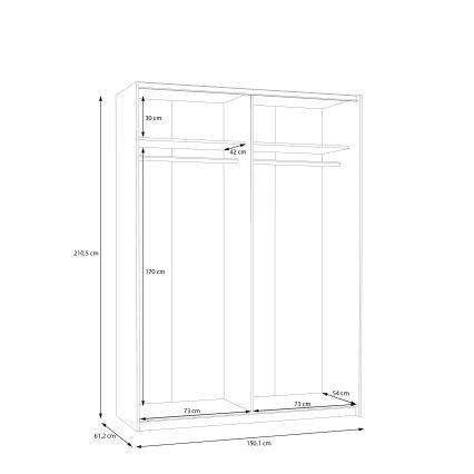 Kledingkast met spiegel KARO 150x210 cm wit
