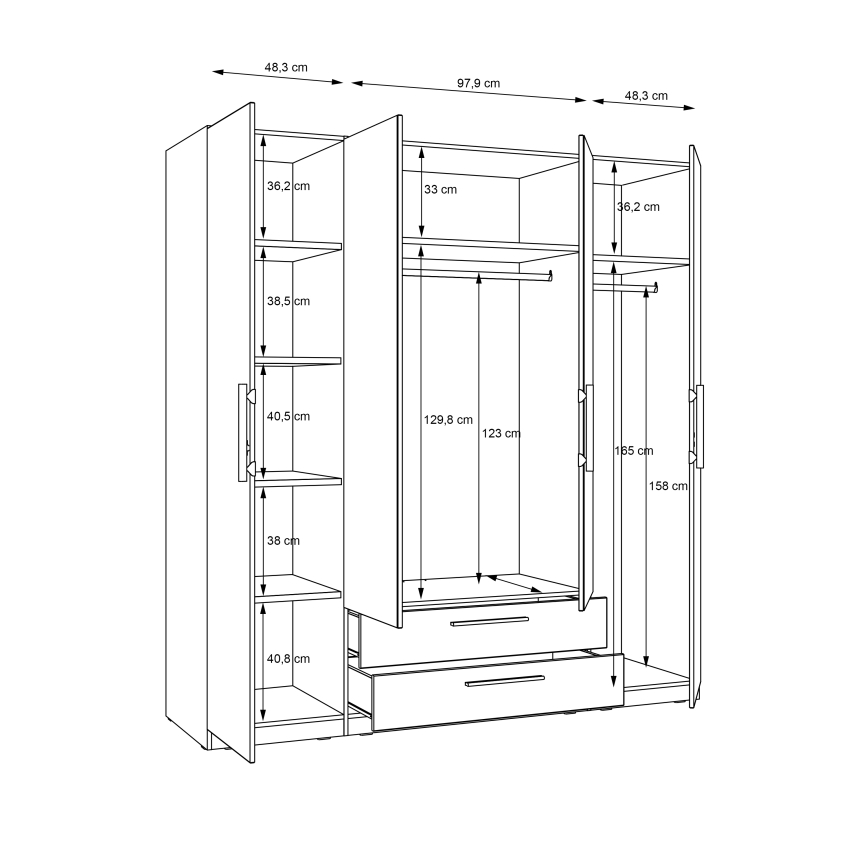 Kledingkast met spiegel MARO 200x213 cm artisan eik