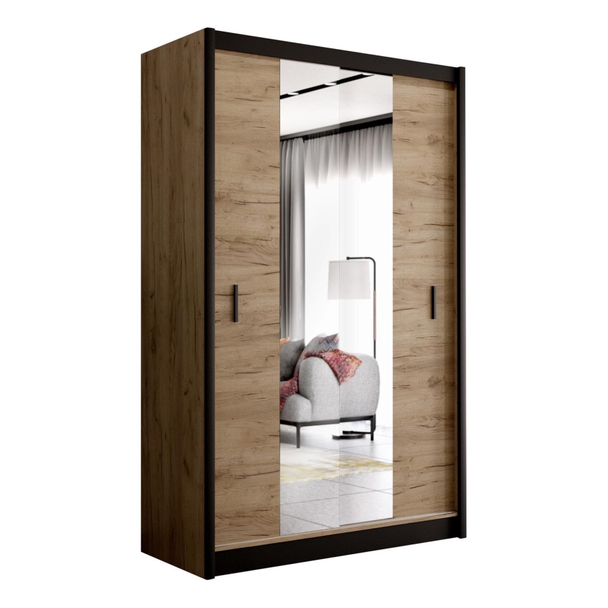 Kledingkast met spiegel MIRO 150x215 cm eiken craft/zwart