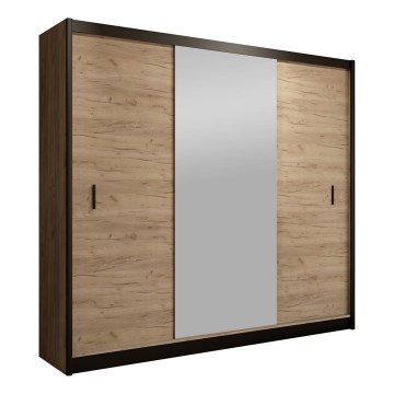 Kledingkast met spiegel MIRO 203x215 cm eiken craft/zwart