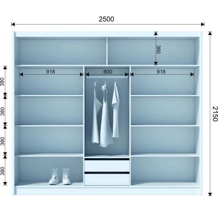 Kledingkast met spiegel MIRO 250x215 cm eiken craft/zwart