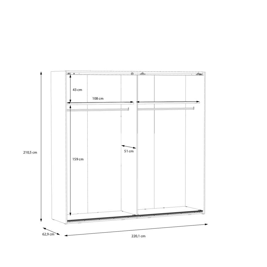 Kledingkast met spiegel OREN 220x210 cm artisan eiken