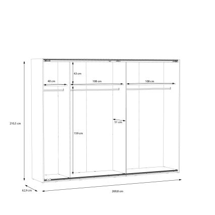 Kledingkast met spiegel OREN 270x210 cm artisan eiken