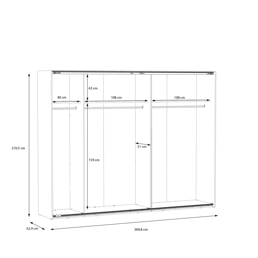 Kledingkast met spiegel OREN 270x210 cm artisan eiken