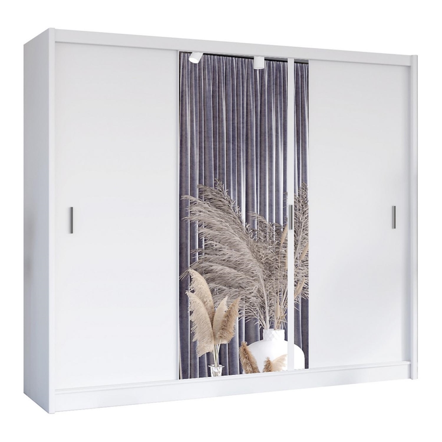 Kledingkast met spiegel SABRINA 250x215 cm wit