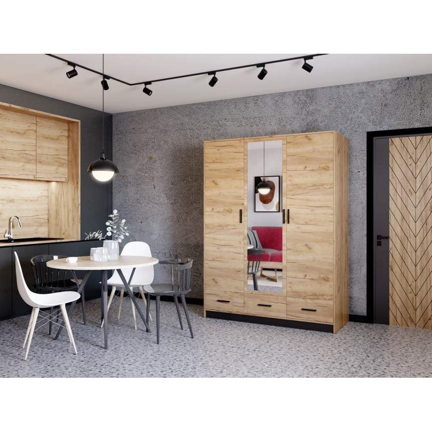 Kledingkast met spiegel SANNA 150x215 cm eiken craft