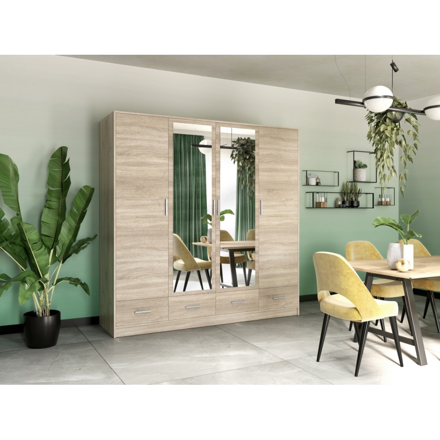 Kledingkast met spiegel SANNA 200x215 cm eiken sonoma
