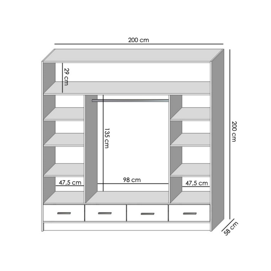 Kledingkast met spiegel SANNA 200x215 cm eiken sonoma