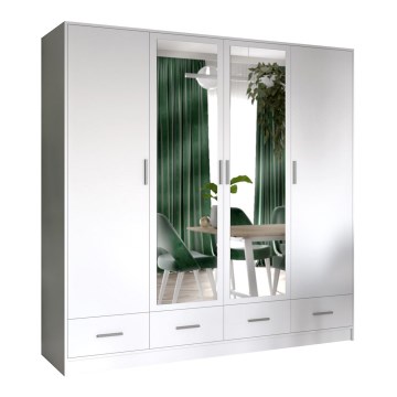 Kledingkast met spiegel SANNA 200x215 cm wit