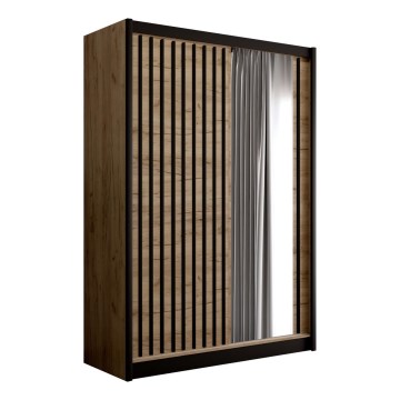 Kledingkast met spiegel SANTINO 150x215 cm eiken craft/zwart
