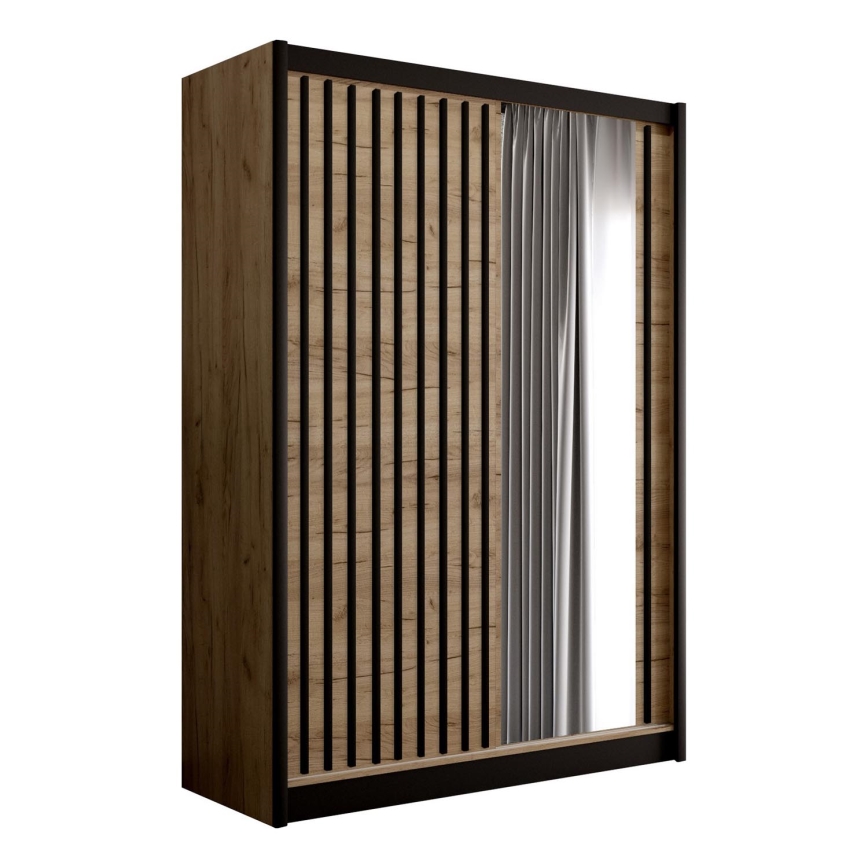 Kledingkast met spiegel SANTINO 150x215 cm eiken craft/zwart