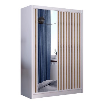 Kledingkast met spiegel SANTINO 150x215 cm wit/eiken craft