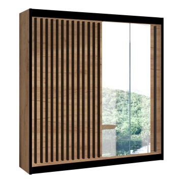 Kledingkast met spiegel SANTINO 203x215 cm eiken craft/zwart