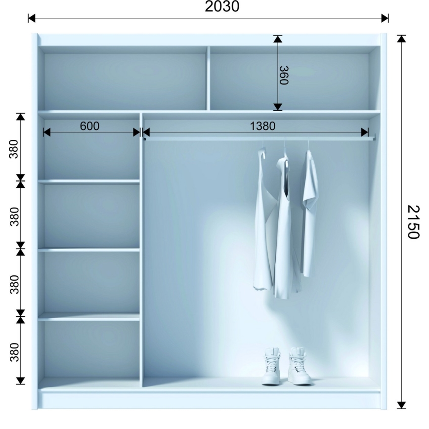 Kledingkast met spiegel SANTINO 203x215x61 cm zwart/craft eiken