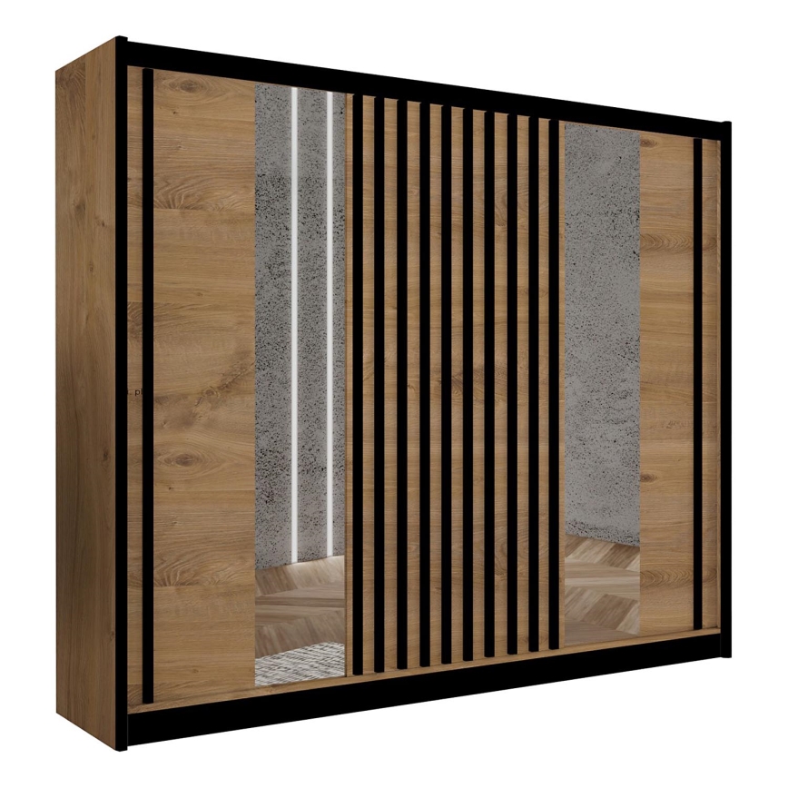 Kledingkast met spiegel SANTINO 250x215 cm eik craft/zwart