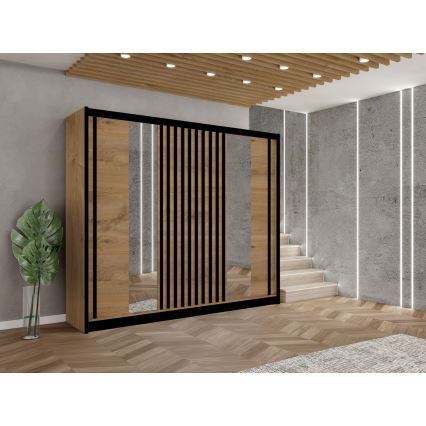 Kledingkast met spiegel SANTINO 250x215 cm eik craft/zwart