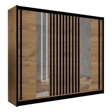 Kledingkast met spiegel SANTINO 250x215 cm eiken craft/zwart