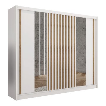 Kledingkast met spiegel SANTINO 250x215 cm wit/eiken craft
