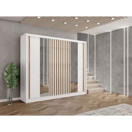 Kledingkast met spiegel SANTINO 250x215 cm wit/eiken craft