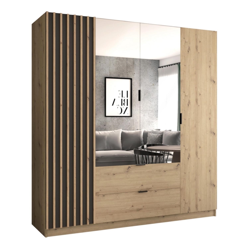 Kledingkast met spiegel VISTA 200x215 cm artisan eik/grafiet