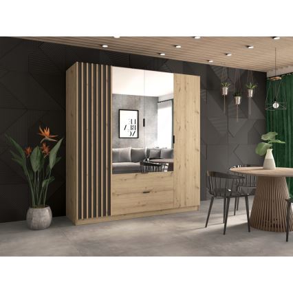 Kledingkast met spiegel VISTA 200x215 cm artisan eiken/grafiet
