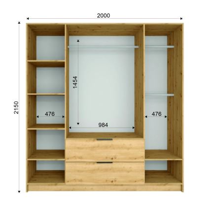 Kledingkast met spiegel VISTA 200x215 cm artisan eiken/grafiet