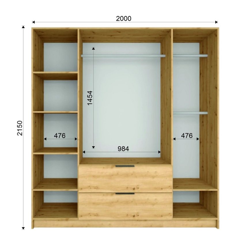 Kledingkast met spiegel VISTA 200x215 cm artisan eiken/grafiet