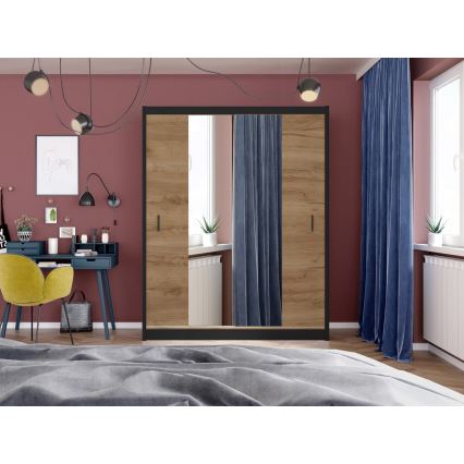 Kledingkast met spiegel MIRO 203x215 cm craft eik/zwart