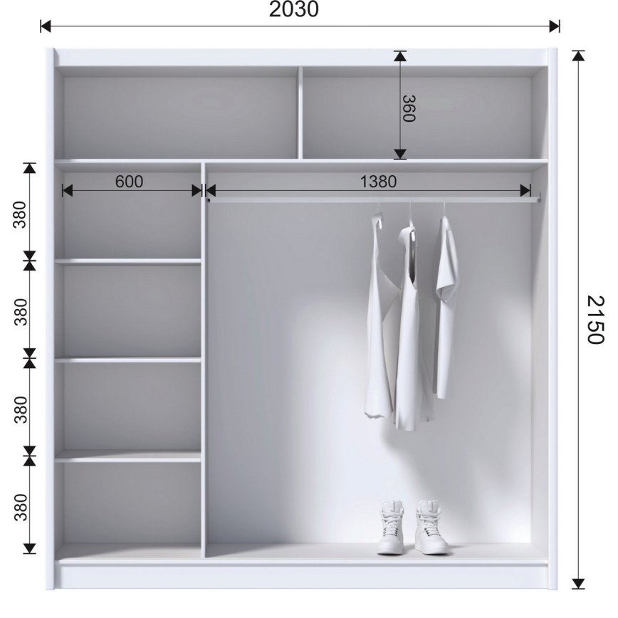 Kledingkast met spiegel MIRO 203x215 cm craft eik/zwart